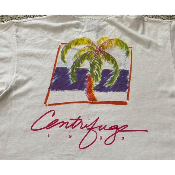 Vintage Centrifuge 1992 Palm Tree Graphic Shirt White Short Sleeve Made in USA - Picture 2 of 4